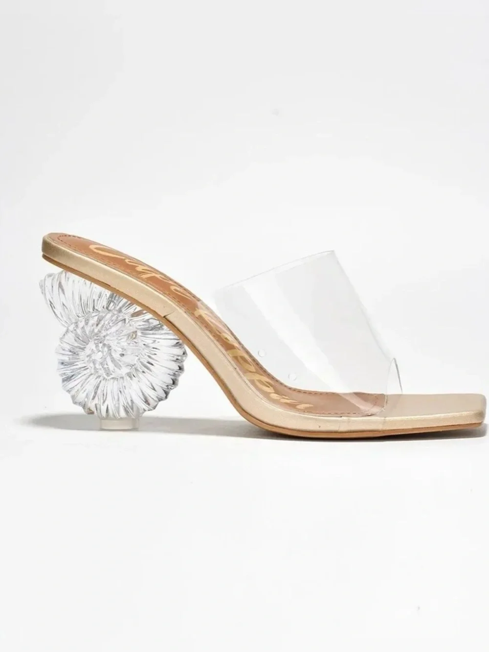 Cape Robbin Clear Strap Mule Heels with Gold Insole